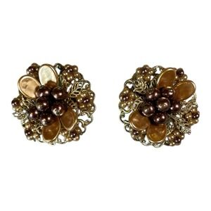 Vintage Flower Clip On Earrings